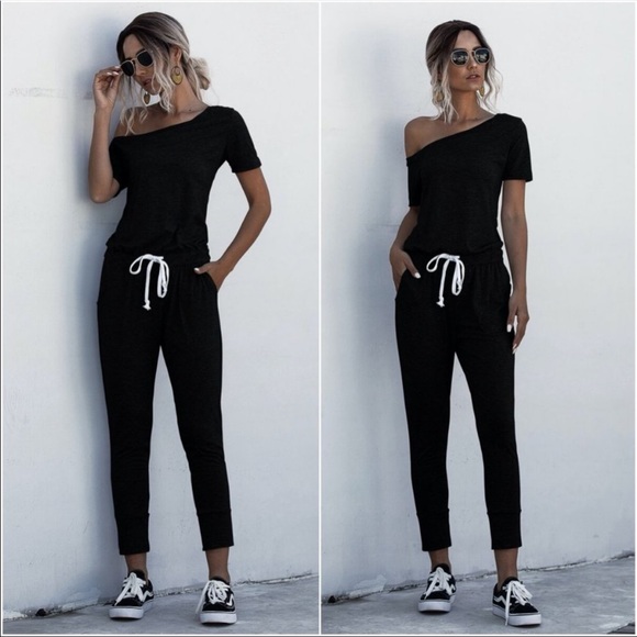 ShopEvelynne Pants - ✨LAST ONE✨BLACK OFF THE SHOULDER BLACK JUMPSUIT